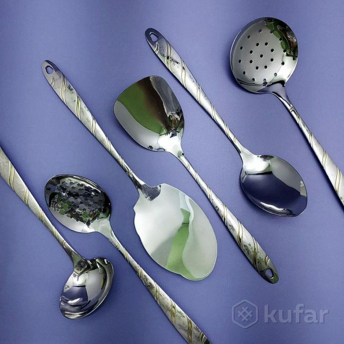фото набор кухонных принадлежностей из нержавеющей стали kitchenware 7 предметов на подставке по кругу 8