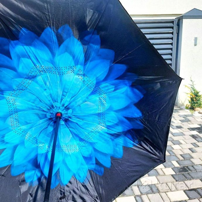 фото new зонт наоборот двухсторонний upbrella (антизонт) / умный зонт обратного сложения черная газета 7
