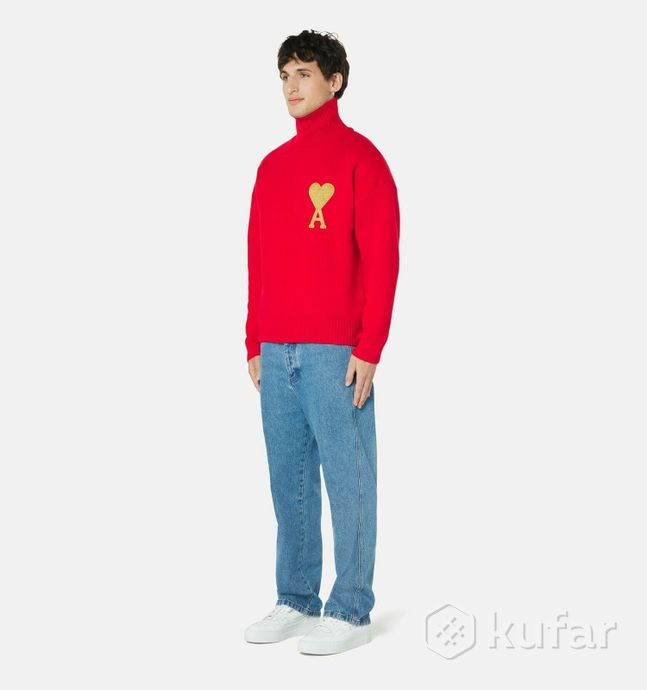 фото свитер ami paris ami de coeur lurex funnel neck sweater red 3