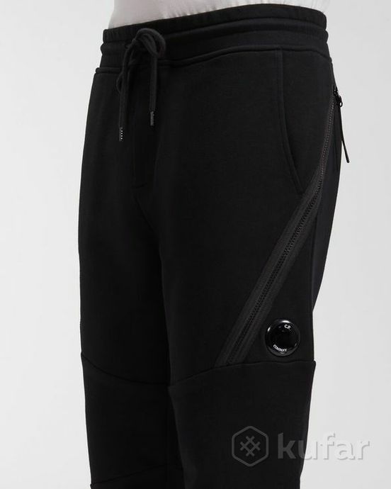 фото штаны c.p. company diagonal raised fleece double zip lens sweatpants black 1