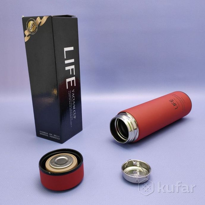 фото термос - бутылка life vacuum cup с ситечком / матовый термос 500 мл. нержавеющая сталь красный 1