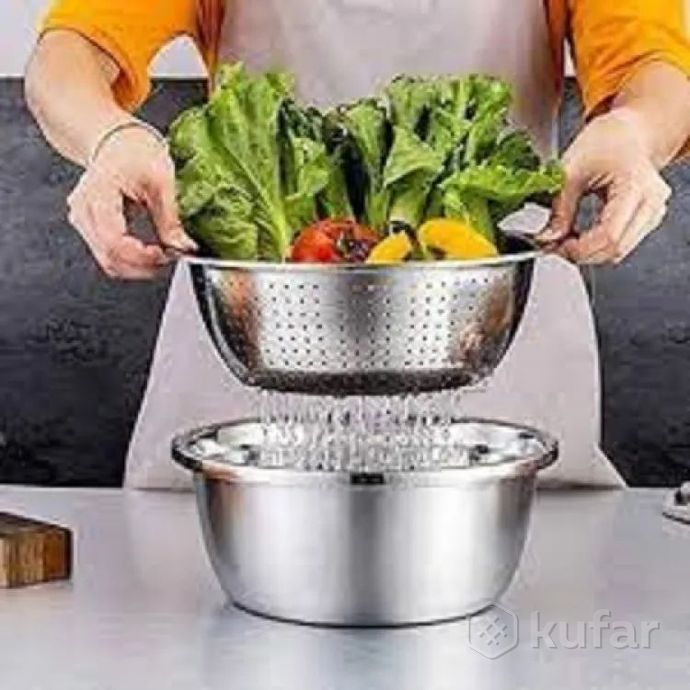 фото хит продаж на wildberries набор кухонной посуды из 3 предметов нержавеющая сталь миска,терка и сито 0