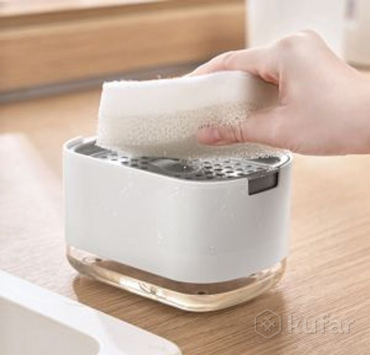 фото диспенсер для моющего средства и губки soap dispenser / дозатор на кухню с губкой 2в1 0