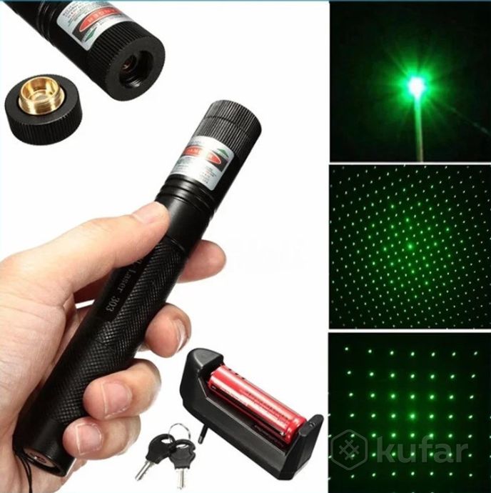 фото лазерная указка лазер green laser pointer 303 с ключом черный корпус 2