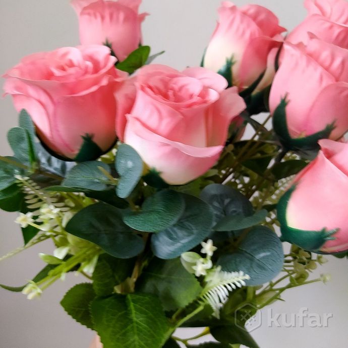 фото букет розы с эвкалиптом 12 голов 50 см 13