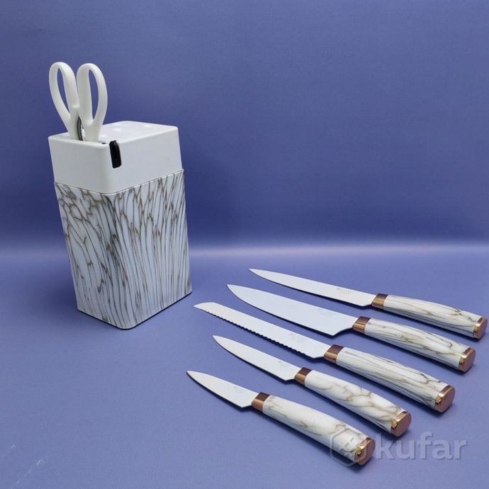 фото набор кухонных ножей из нержавеющей стали 7 предметов alomi на подставке / подарочная упаковка белый 6