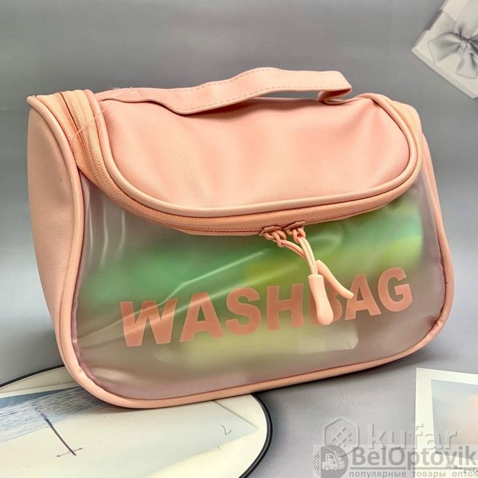 фото прозрачная дорожная косметичка washbag для путешествий с ручкой белая 5