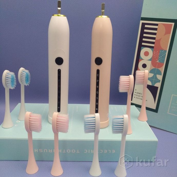 фото электрическая ультразвуковая зубная щетка sonic x7 toothbrush, 4 насадки, 6 режимов розовая 7