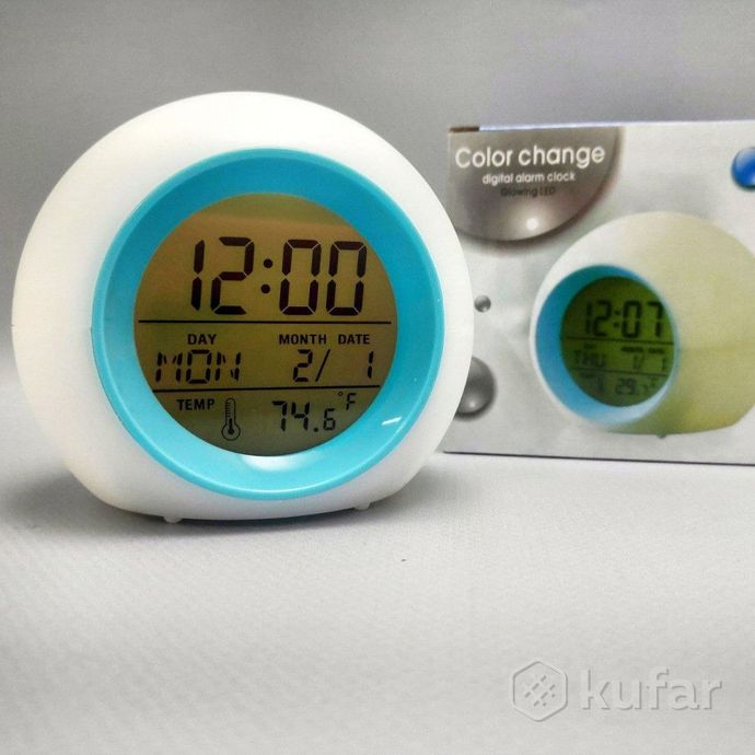 фото часы - будильник с подсветкой color changeglowing led (время, календарь, будильник, термометр) зелен 7