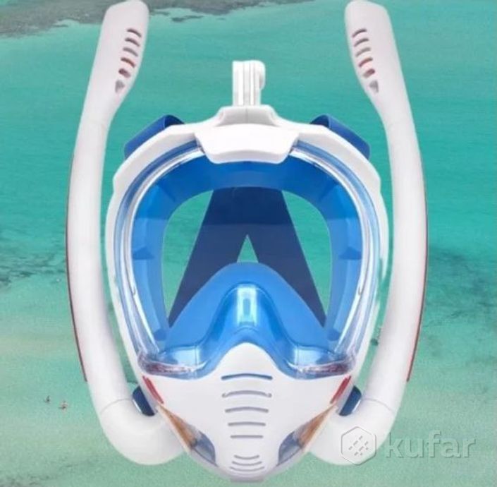 фото new маска для снорклинга с двумя трубками к3-double / полнолицевая маска для плавания с креплением д 1