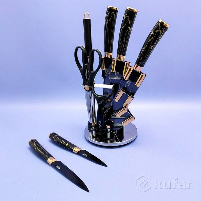 фото набор кухонных ножей из нержавеющей стали 9 предметов alomi на подставке / подарочная упаковка черны 4
