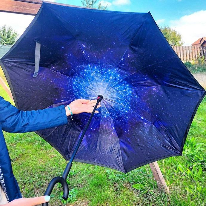 фото new зонт наоборот двухсторонний upbrella (антизонт) / умный зонт обратного сложения черная газета 5