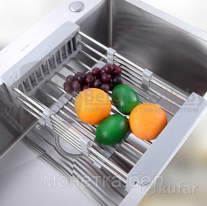 фото органайзер для кухни универсальный (дуршлаг сушилка) extendable dish drying, металл, пластик светло- 1