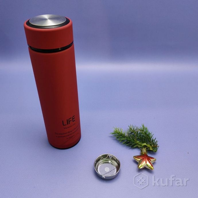 фото термос - бутылка life vacuum cup с ситечком / матовый термос 500 мл. нержавеющая сталь красный 7