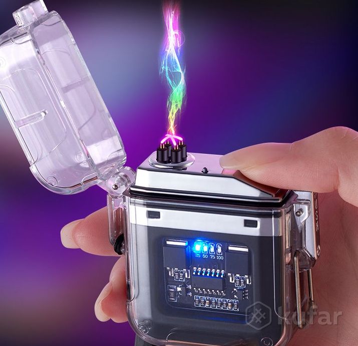 фото электронная водонепроницаемая пьезо зажигалка - фонарик с usb зарядкой lighter оранжевая 5