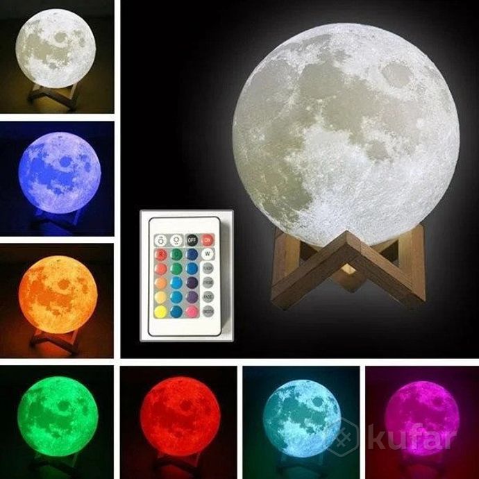 фото настольный светильник-ночник луна объемная 3d moon с пультом ду 0
