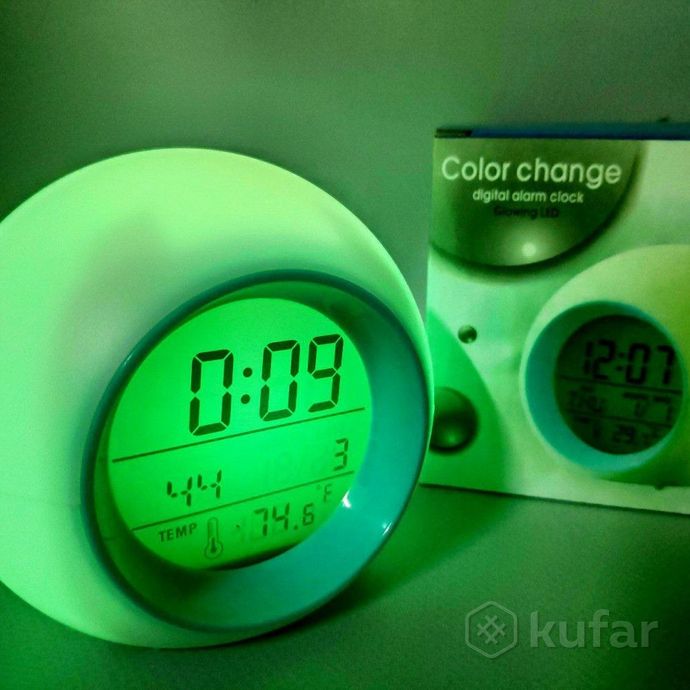 фото часы - будильник с подсветкой color changeglowing led (время, календарь, будильник, термометр) зелен 4