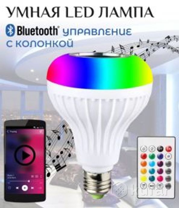 фото музыкальная мульти rgb лампа колонка led music bulb с пультом управления / умная bluetooth лампочка  0
