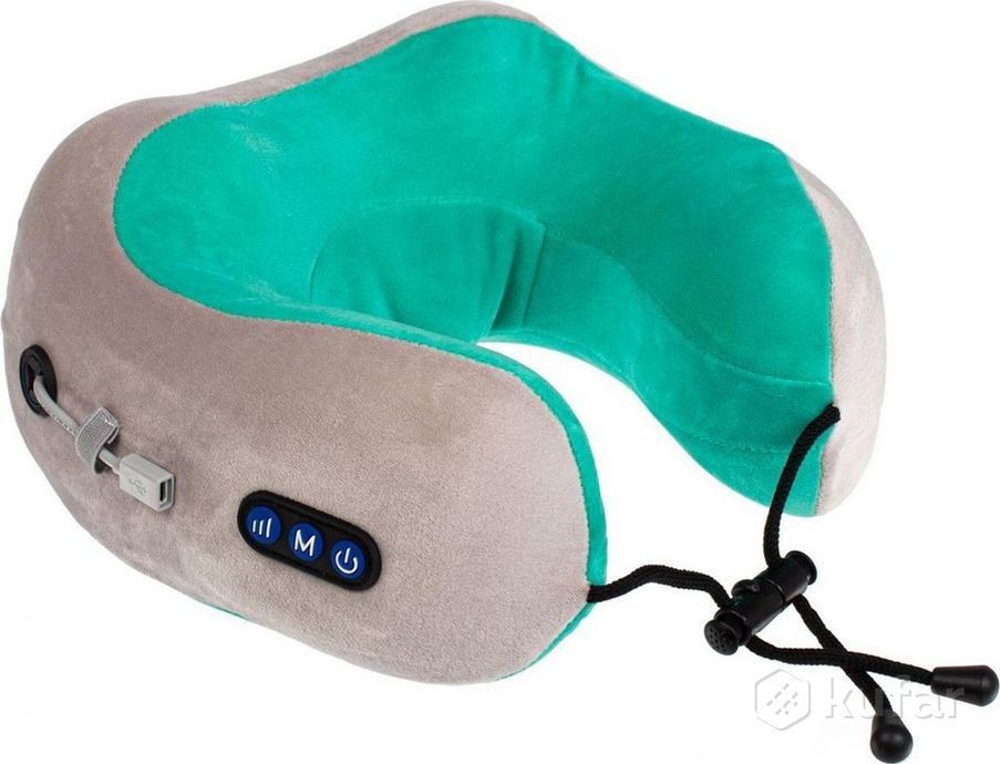 фото дорожная подушка-подголовник для шеи с завязками bradex kz 0558 серо-зелёная 0