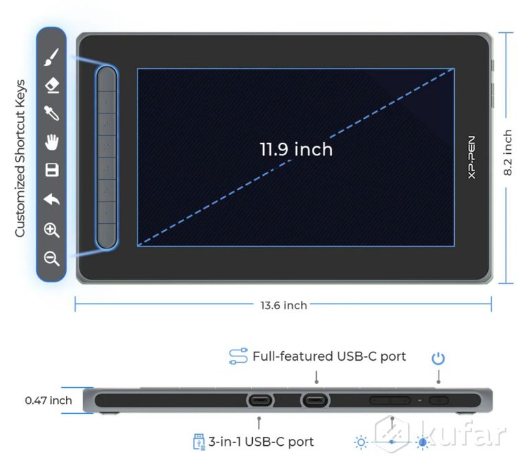 фото графический планшет xp-pen artist 12 (2-е поколение, черный) c оригинальным кабелем usb-c 5
