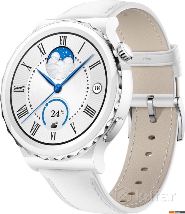 фото умные часы и браслеты huawei watch gt 3 pro ceramic 43 мм (белый/кожа) 0
