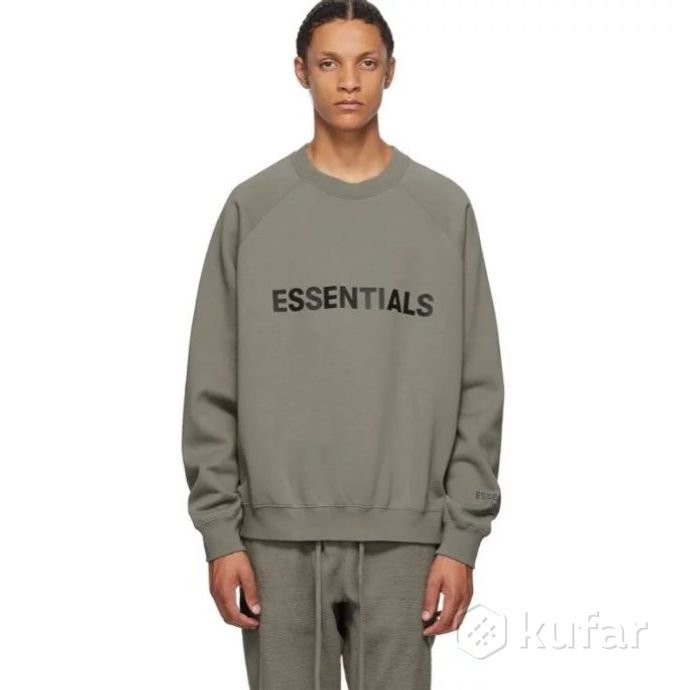 фото свитшот fear of god essentials crewneck pullover sweatshirt cement 0