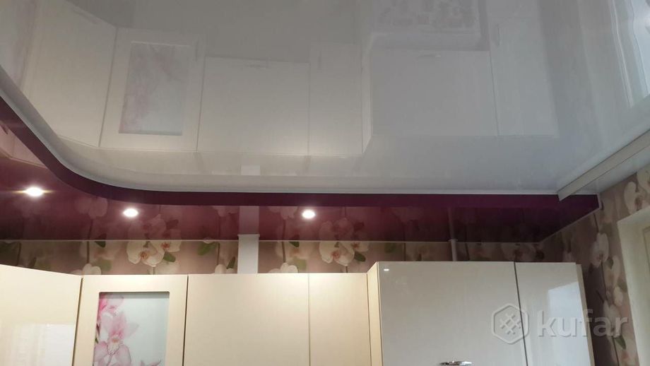 фото натяжные потолки на кухню двухуровневые 2