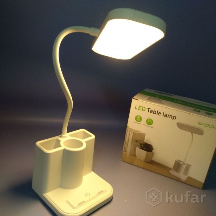 фото беспроводной светильник - лампа на гибком основании с органайзером и подставкой для смартфона / наст 2