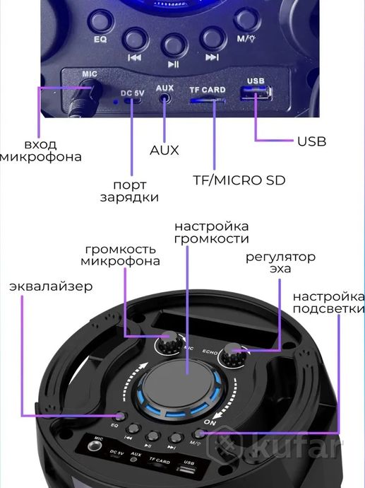 фото мощная акустическая система портативная блютуз колонка bt speaker zqs-6201 7