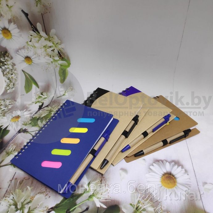 фото набор канцелярский волна: блокнот на спирали с ручкой, eco (a5, 70 листов) фиолетовый / дерево 7