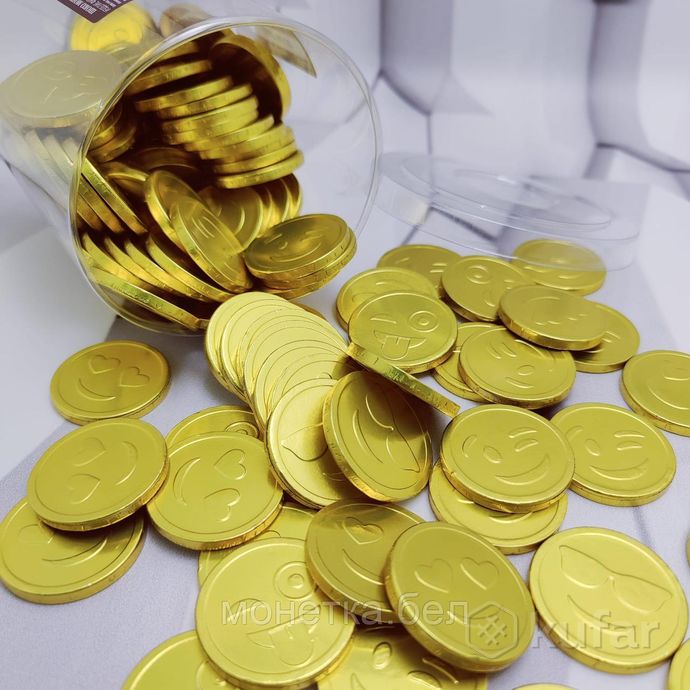 фото золотые шоколадные монеты «смайлик» mix, набор 20 монеток 5