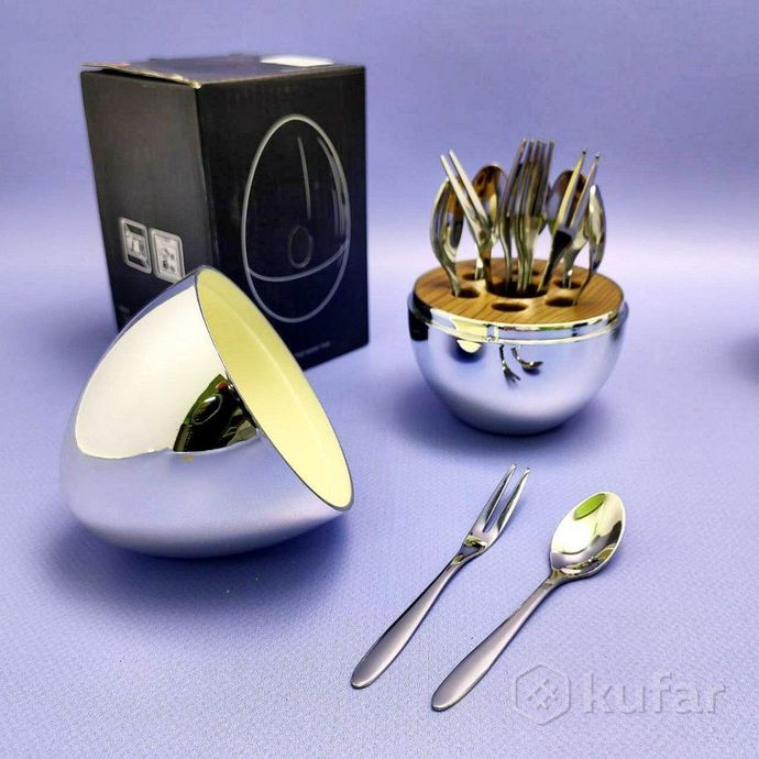 фото набор столовых приборов в яйце - подставке miniegg 12 предметов серебро 7