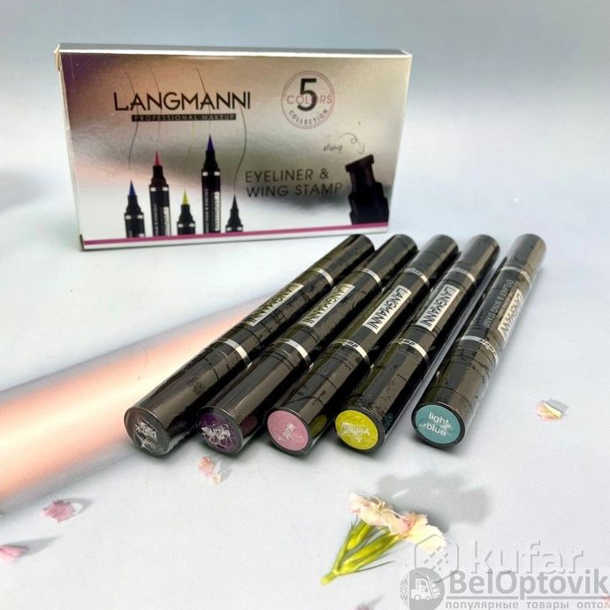 фото набор водостойких подводок для глаз langmanni eyeliner and wing stamp со штампом, 5 цветов 1