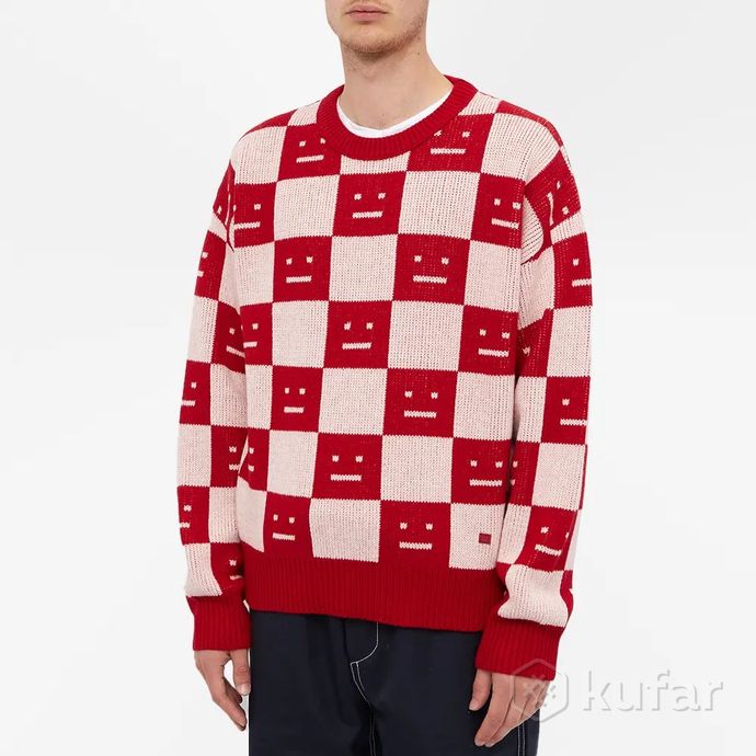 фото свитер  acne studios face maglia jacquard wool sweater red 0