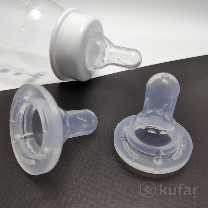 фото силиконовая соска (комплект 2 шт) baby flow узкое горло, с отверстием размера s (медленный поток), с 6