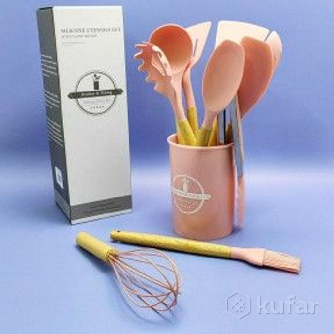 фото набор кухонных принадлежностей с подставкой и деревянной ручкой 12 предметов utensils set / подарочн 0