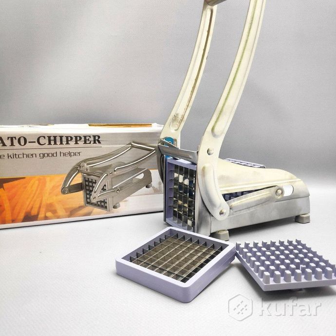 фото слайсер для картошки фри / 2 насадки из нержавеющей стали / ручная картофелерезка potato chipper 1