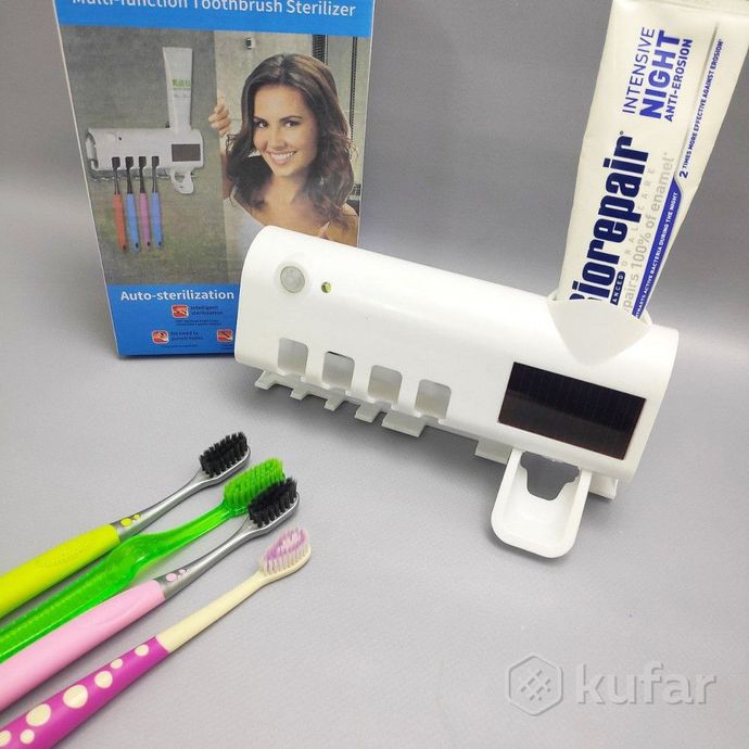 фото держатель для зубных щеток с диспенсером и дезинфектором intelligent toothbrush / настенный держател 9