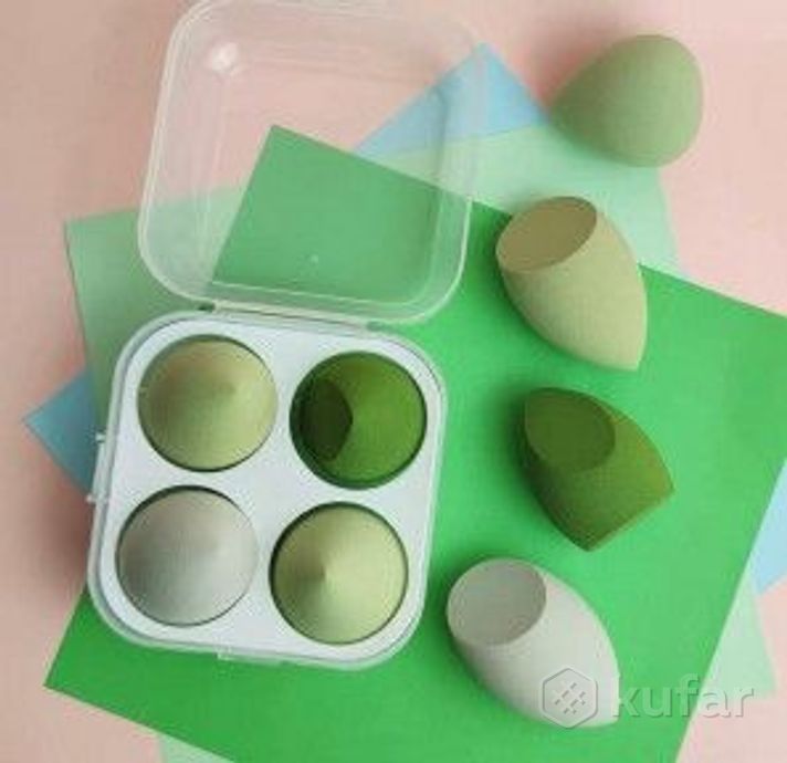 фото набор спонжей для макияжа (4 штуки в пластиковом боксе) зеленые оттенки 0