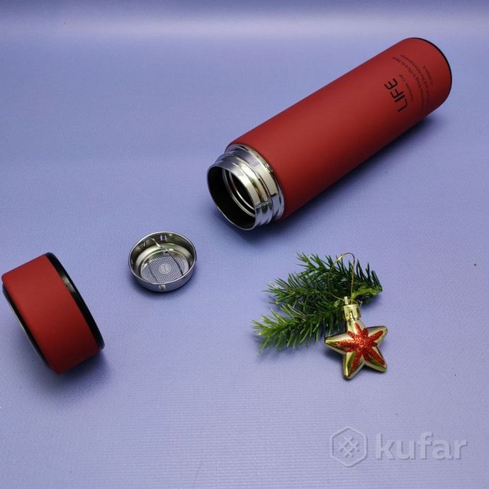 фото термос - бутылка life vacuum cup с ситечком / матовый термос 500 мл. нержавеющая сталь красный 3
