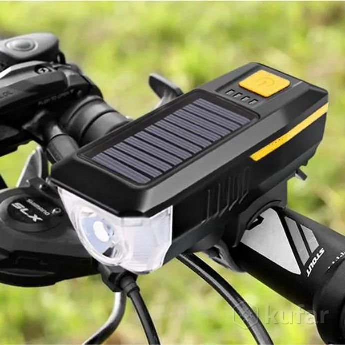 фото фонарь велосипедный передний (велофара), солнечная батарея, звонок, usb, светодиодный bz-791 0