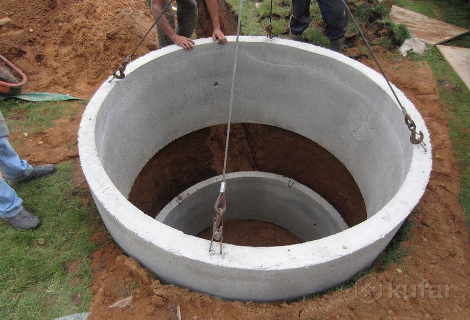 фото установка бетонных колец для канализации, септика 0