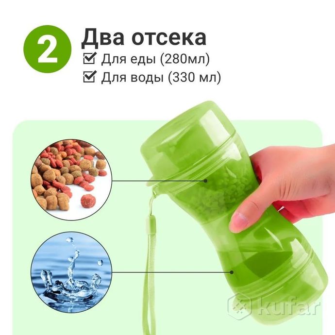 фото дорожная бутылка поилка - кормушка  для собак и кошек pet water bottle 2 в 1  зеленый 2