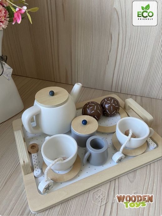 фото игрушечная посуда деревянная набор «чаепитие»  3