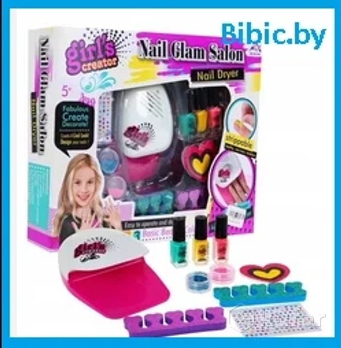 фото детская косметика набор для ногтей, детский маникюрный набор nail glam salon с сушкой  0