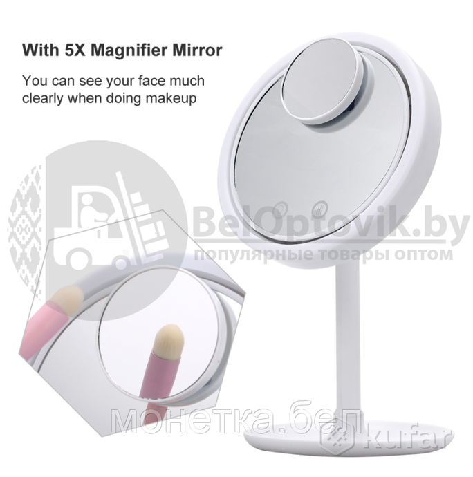 фото зеркало с подсветкой led fan mirror вентилятором/мини зеркалом 5-ти кратным увеличением (хлопай ресн 5
