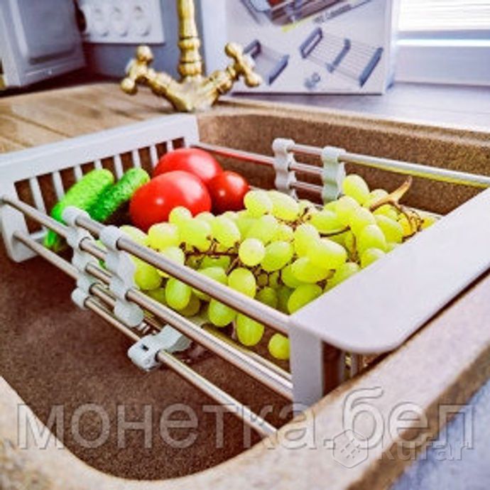 фото органайзер для кухни универсальный (дуршлаг сушилка) extendable dish drying, металл, пластик светло- 0