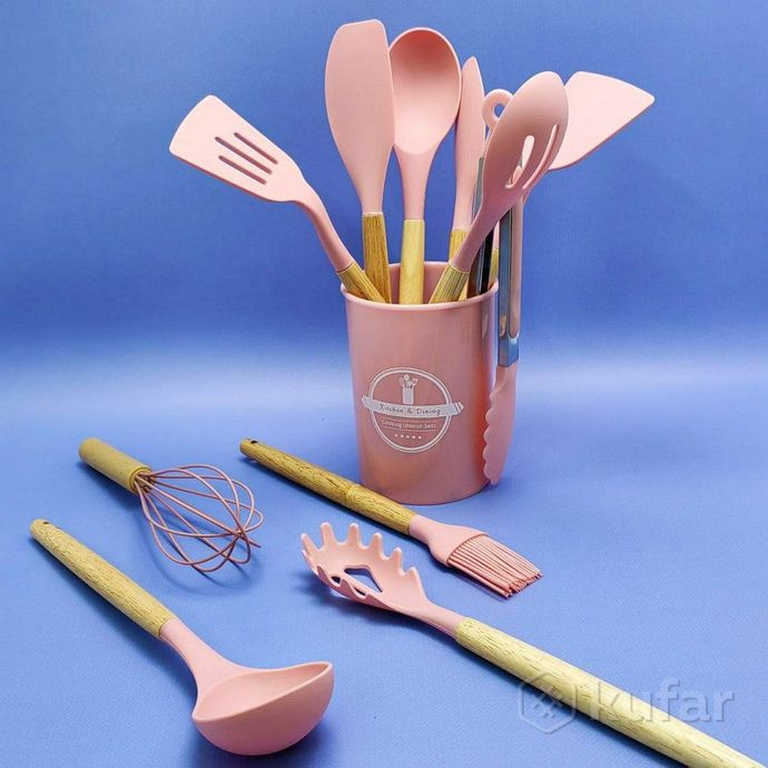 фото набор кухонных принадлежностей с подставкой и деревянной ручкой 12 предметов utensils set / подарочн 4