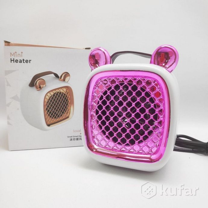 фото миниобогреватель портативный с ушками mini heater розовый 3
