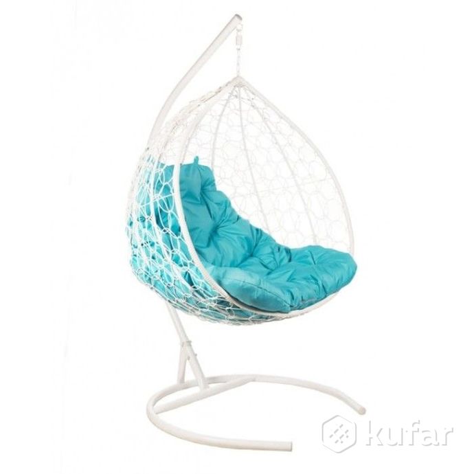 фото подвесное кресло-кокон bigarden gemini white (джемини) голубая подушка 0
